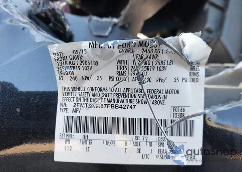 2015 Ford Edge Titanium z USA, uszkodzony, nr VIN 2FMTK3K87FBB42747